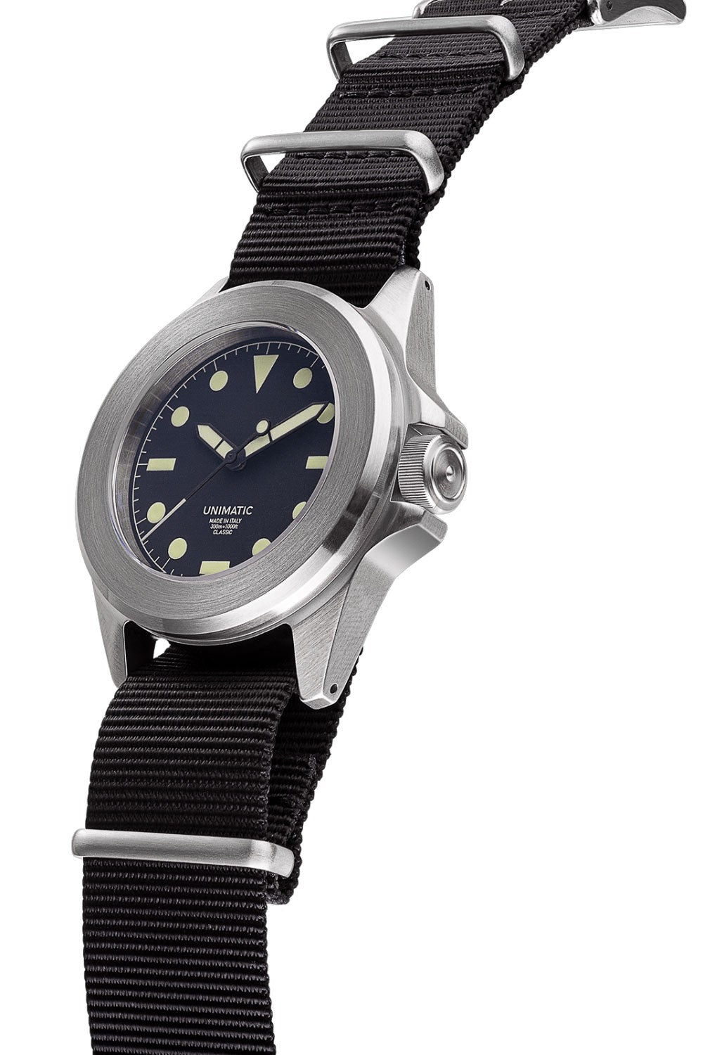 Unimatic Modello Quattro U4 Classic 40 mm svart urtavla och Natoband UC-4
