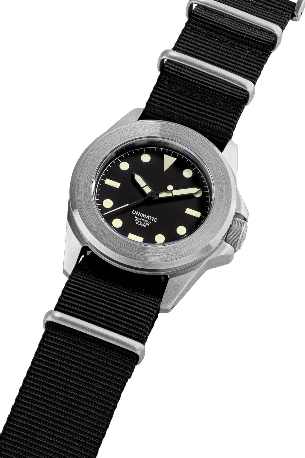 Unimatic Modello Quattro U4 Classic 40 mm svart urtavla och Natoband UC-4