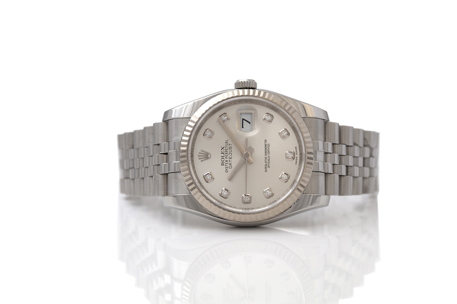 BEGAGNAD Rolex Datejust 36mm Silver & Diamanter Stål Vitguld 116234