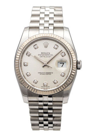BEGAGNAD Rolex Datejust 36mm Silver & Diamanter Stål Vitguld 116234