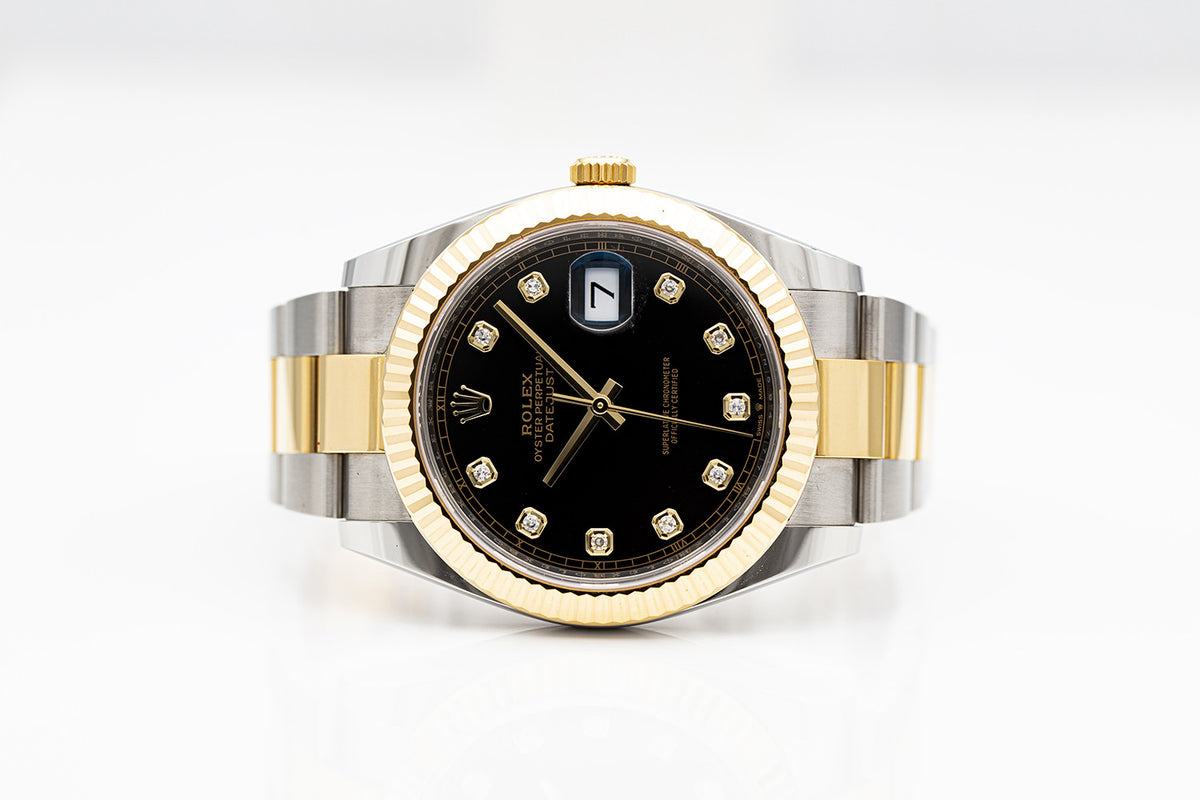 SOLD - PRE-OWNED Rolex Datejust 41mm Two Tone Black Diamond & Yellow Gold Oyster Bracelet 126333
