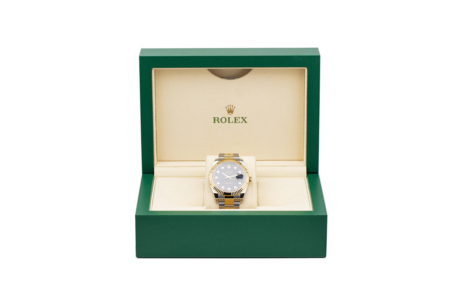 SOLD - PRE-OWNED Rolex Datejust 41mm Two Tone Black Diamond & Yellow Gold Oyster Bracelet 126333