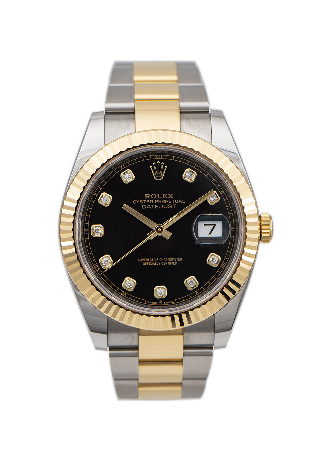 SOLD - PRE-OWNED Rolex Datejust 41mm Two Tone Black Diamond & Yellow Gold Oyster Bracelet 126333