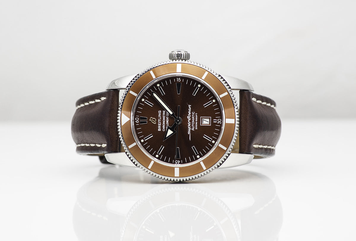 SÅLD - BEGAGNAD Breitling 46 mm Superocean Heritage Brun & Läder A17320