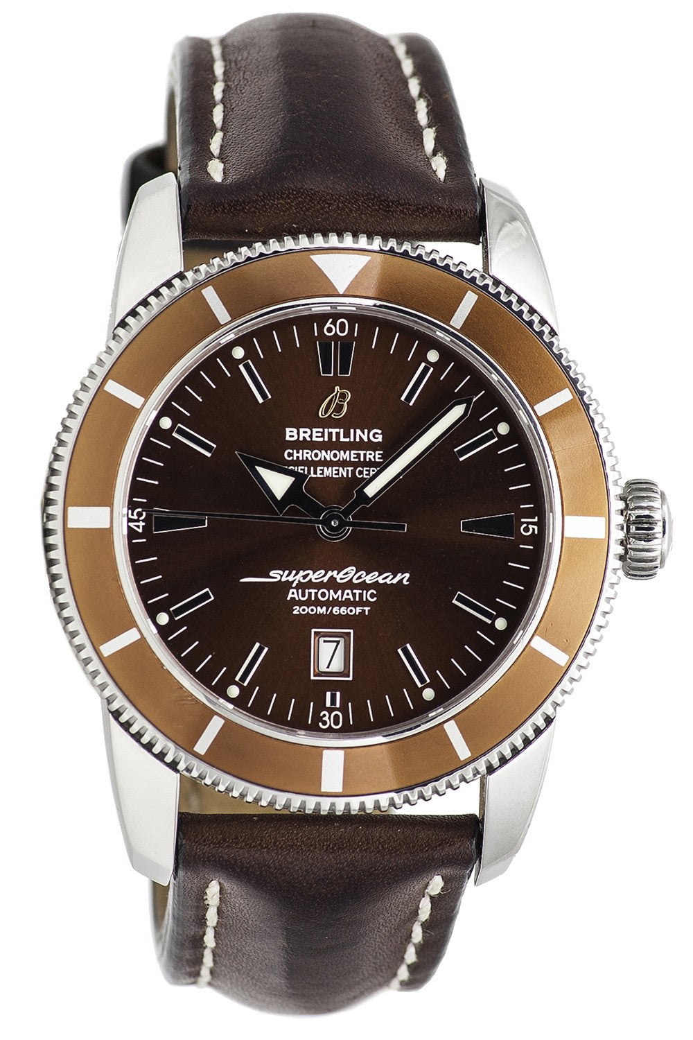 SÅLD - BEGAGNAD Breitling 46 mm Superocean Heritage Brun & Läder A17320