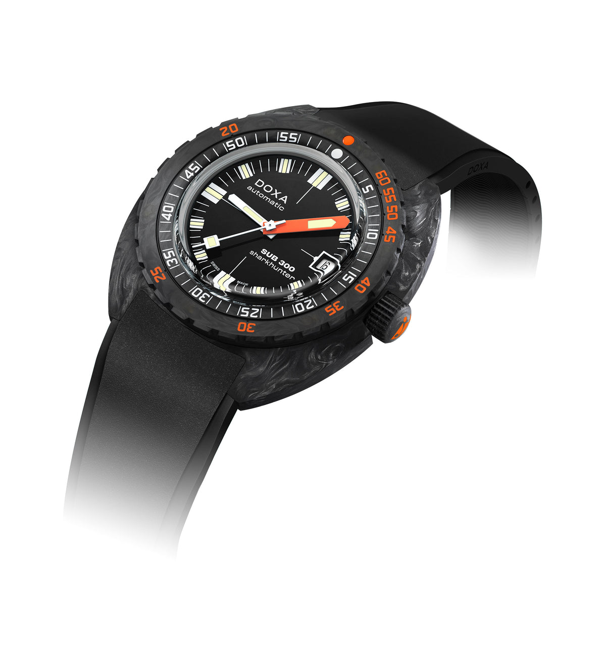 DOXA - Sub 300 Carbon Sharkhunter Svart & Gummiband 821.10.101.20