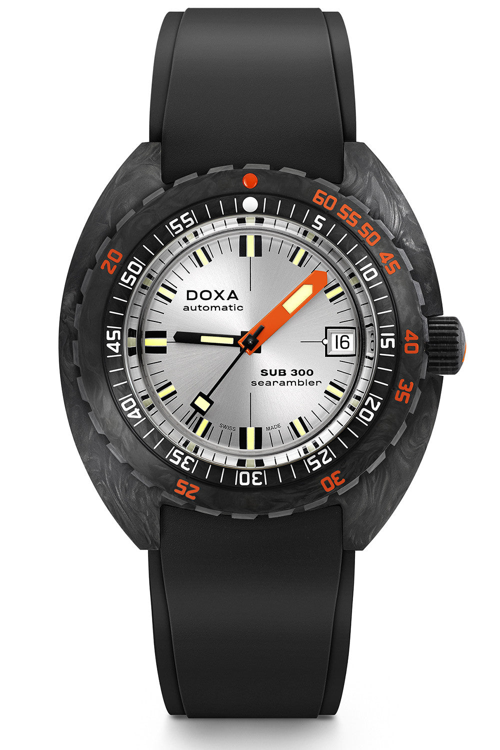 DOXA - Sub 300 Carbon Searambler Silver & Rubber Strap