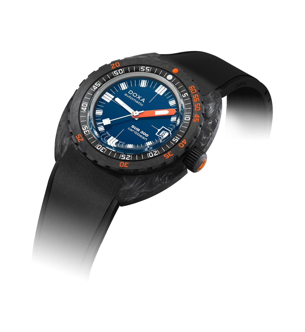 DOXA - Sub 300 Carbon Caribbean Navy Blue & Rubber Strap 822.70.201.20