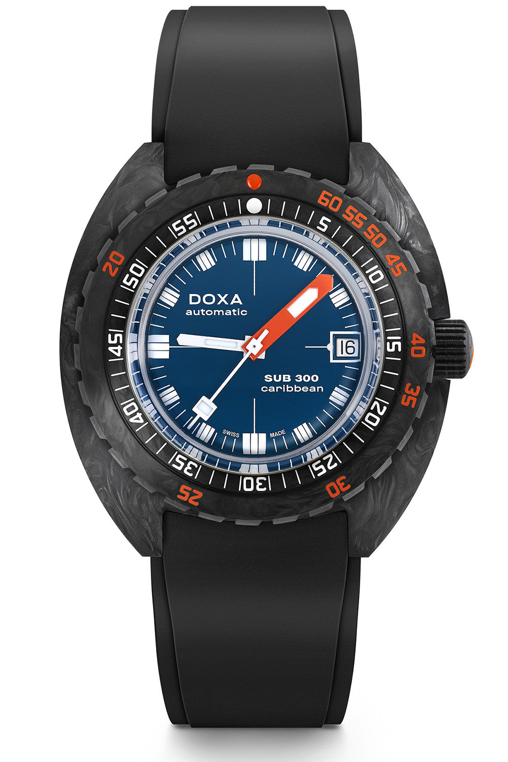 DOXA - Sub 300 Carbon Caribbean Navy Blue & Rubber Strap 822.70.201.20