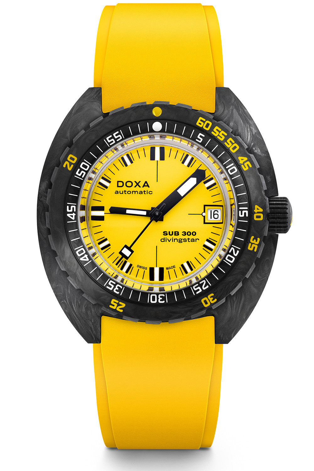 DOXA - Sub 300 Carbon Divingstar Yellow & gummiband 822.70.361.31
