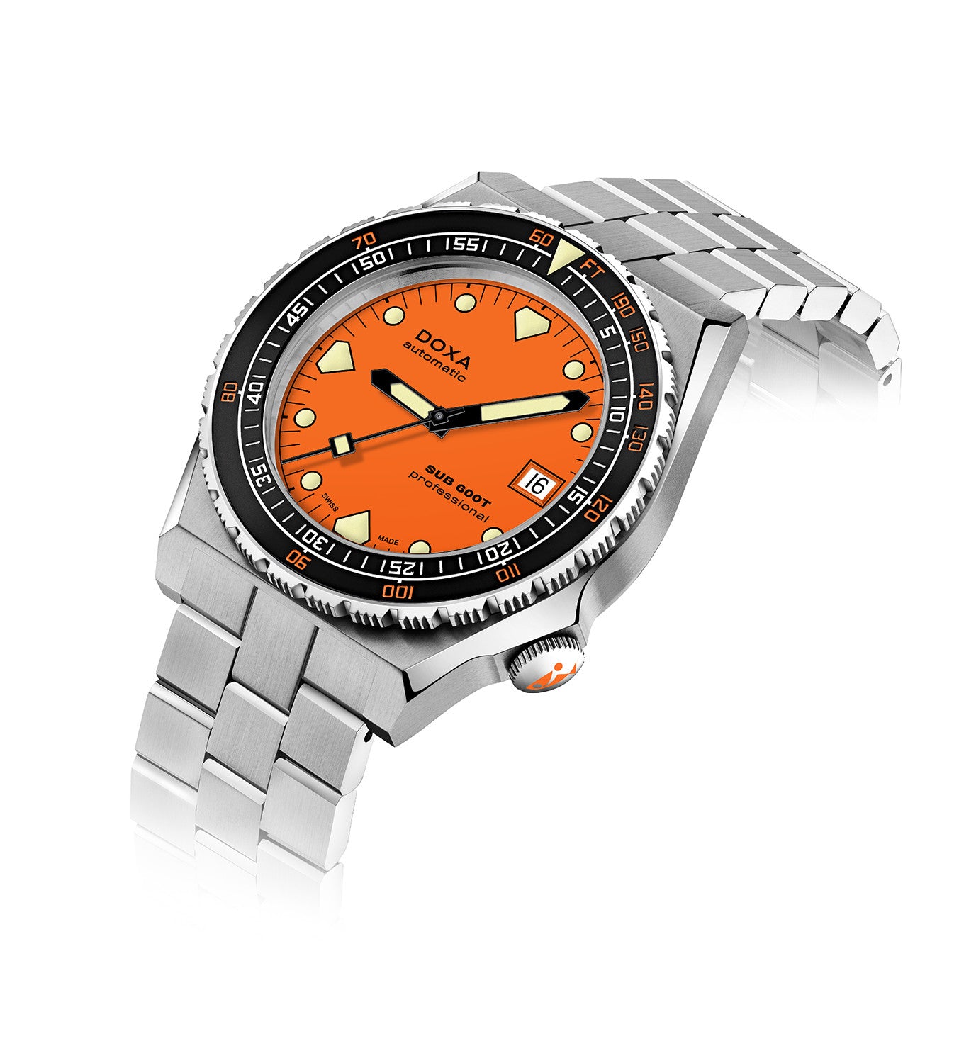 DOXA - Sub 600T Professional Keramisk Inläggning Orange & Stållänk 861.10.351.10