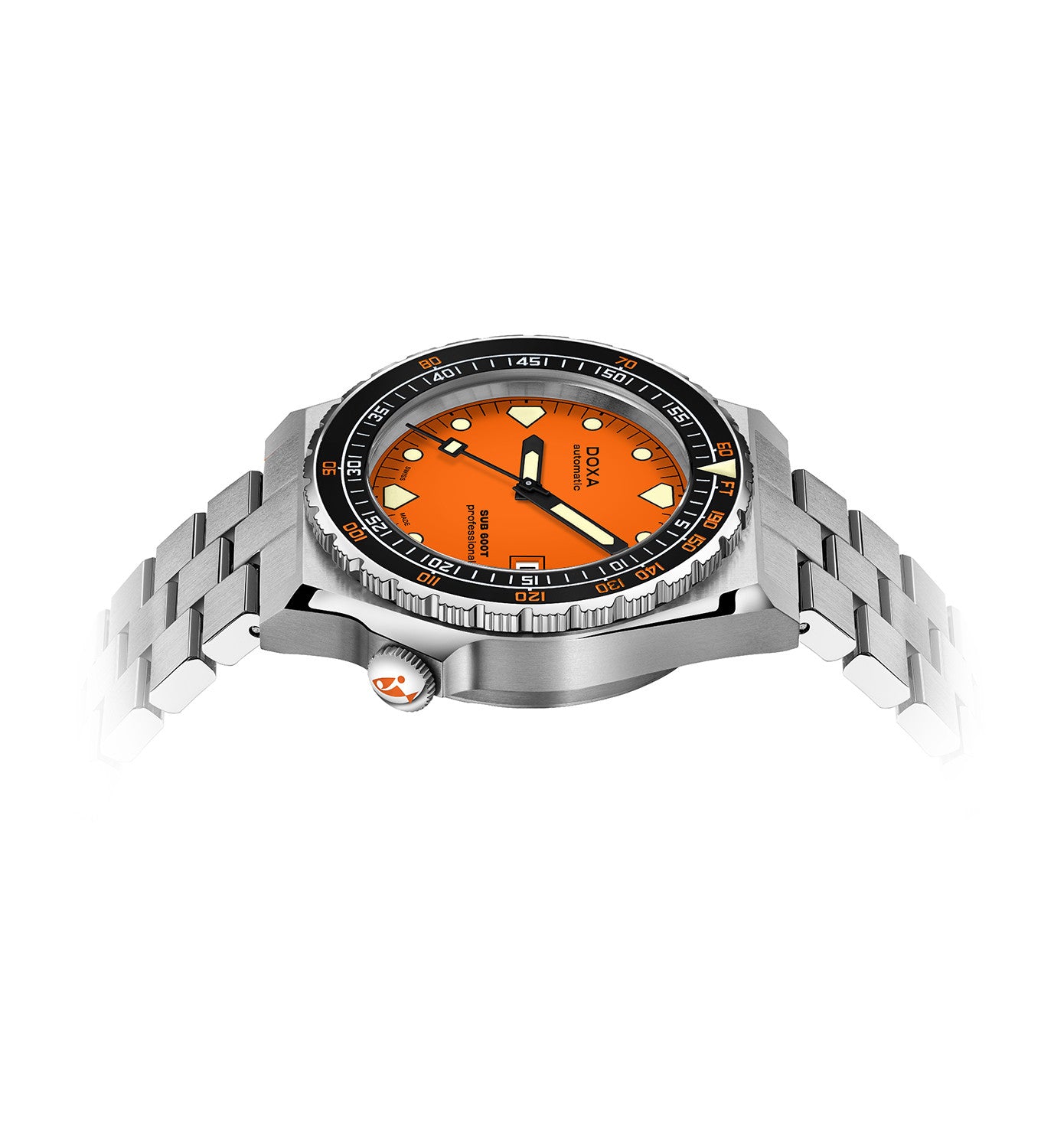 DOXA - Sub 600T Professional Keramisk Inläggning Orange & Stållänk 861.10.351.10