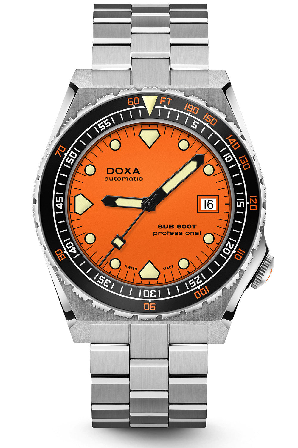DOXA - Sub 600T Professional Keramisk Inläggning Orange & Stållänk 861.10.351.10