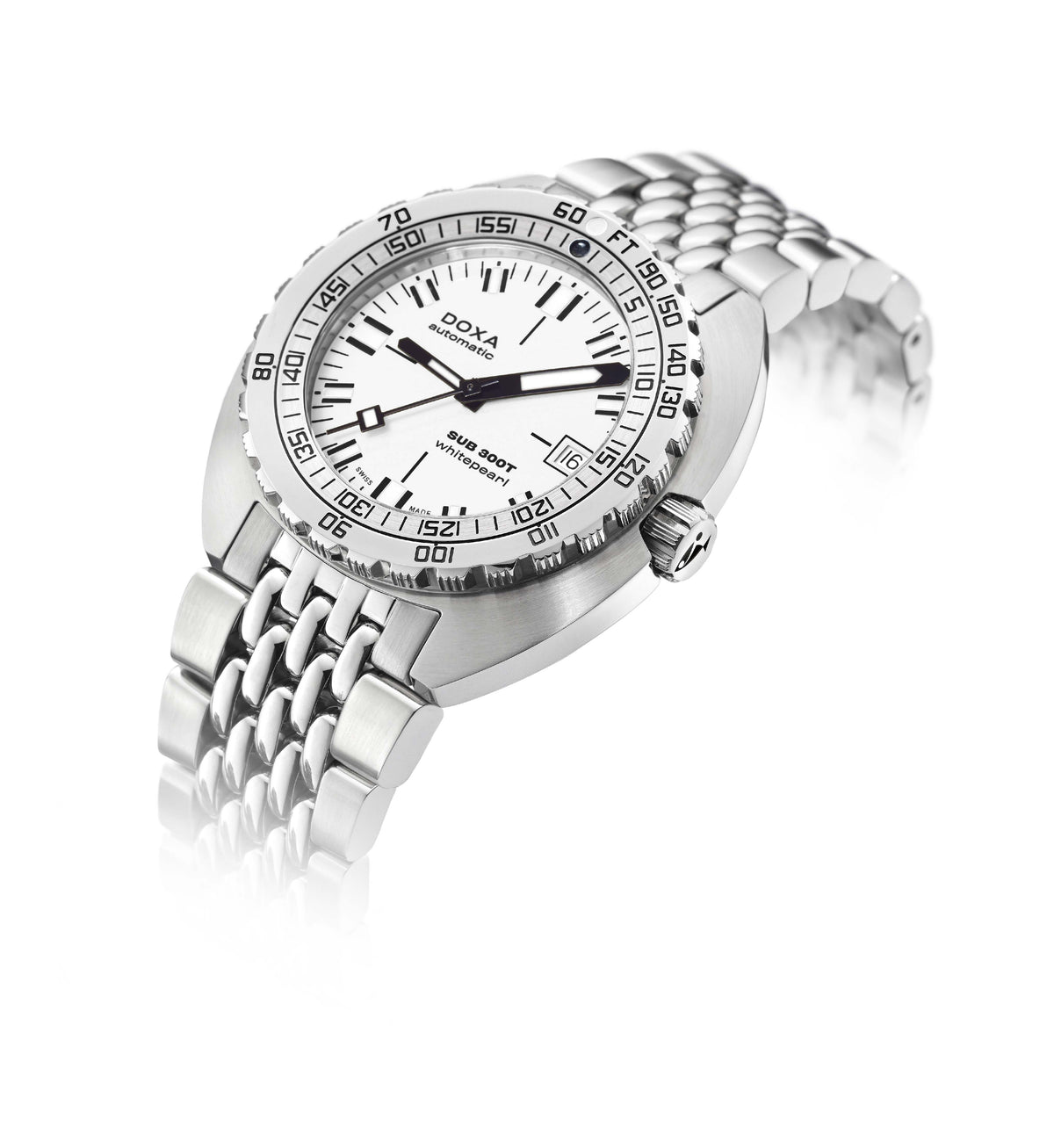 DOXA SUB 300T Whitepearl Vit & Stållänk 840.10.011.10