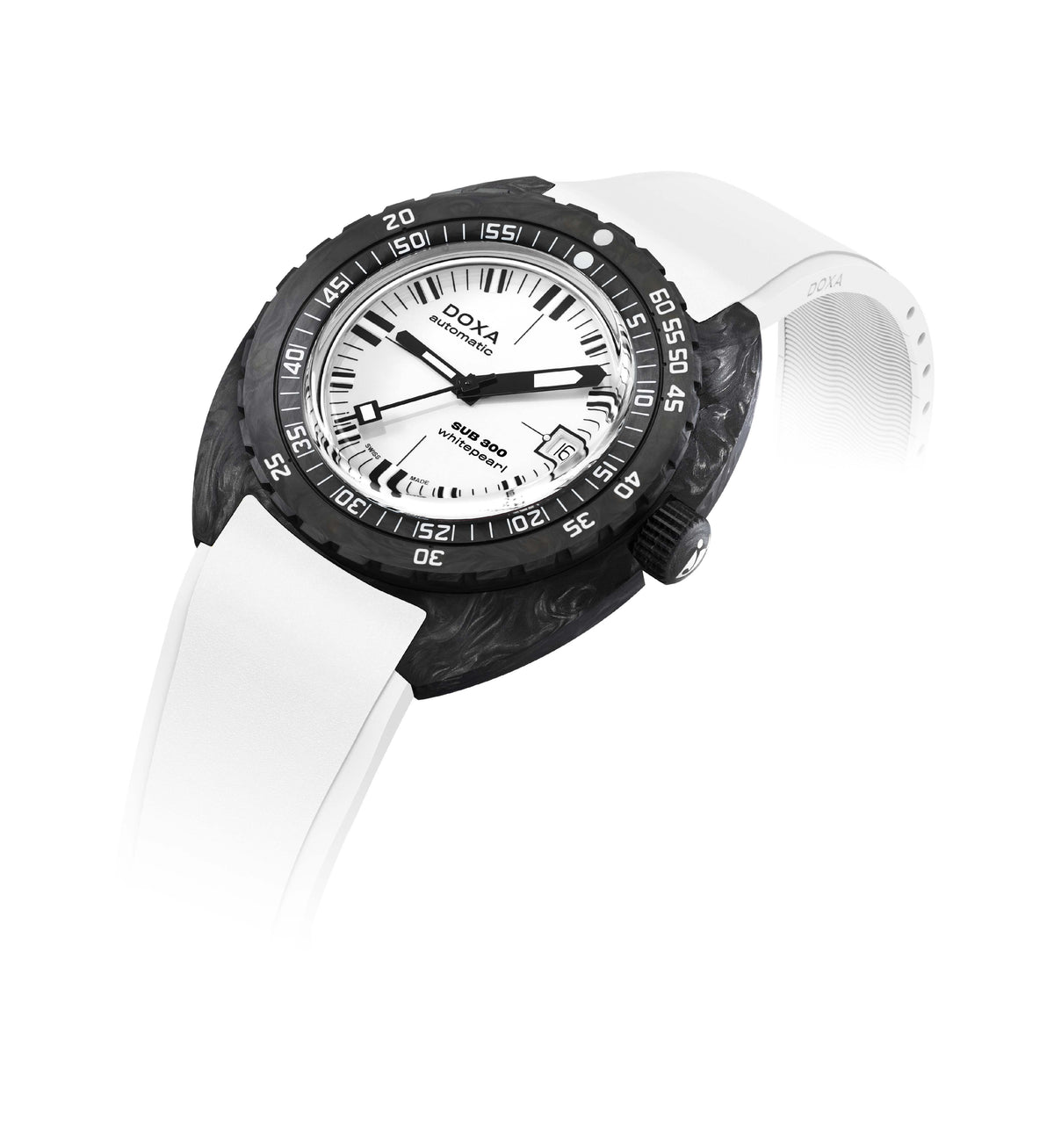 DOXA - Sub 300 Carbon Whitepearl White & Rubber Strap 822.70.011.23