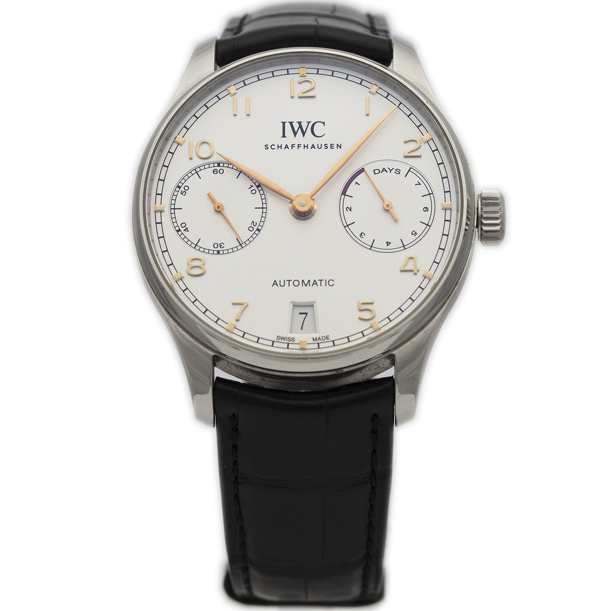 SÅLD - BEGAGNAD IWC Portuguese 7 Days Stål & Alligator Ref. IW500704