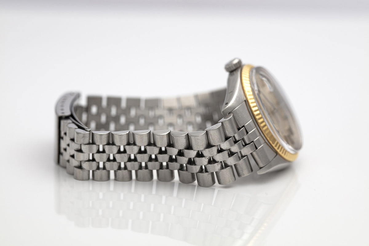 SÅLD - BEGAGNAD Rolex Datejust Grå 18k Bezel & Jubilee-länk 1979 Ref 1600