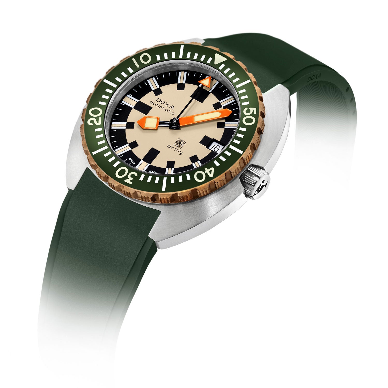 DOXA Army Green & Bronze Bezel, grön gummirem 785.60.031.26