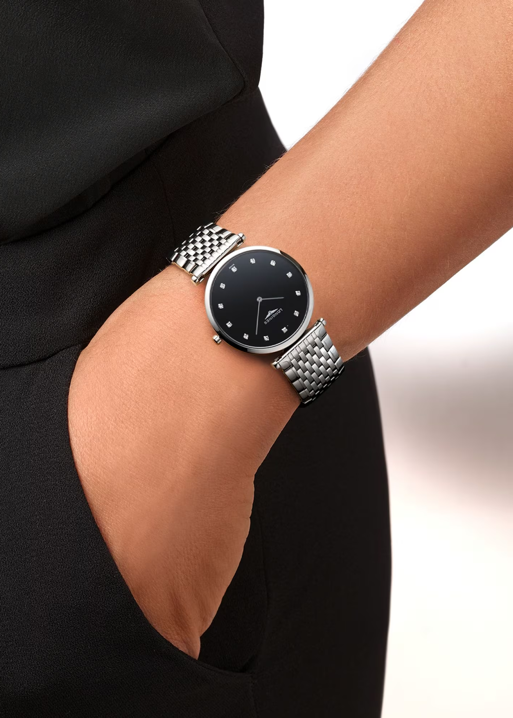 Longines La Grande Classique 37mm Black Diamonds Steel Women's Watch L47664586