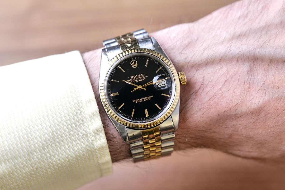 BEGAGNAD Rolex Datejust 36mm svart & jubileum tvåfärgad 1601