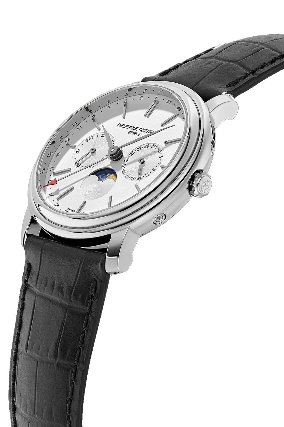 Frederique Constant Classics Index Business Timer 40 mm, vit urtavla och läderrem FC-270SW4P26