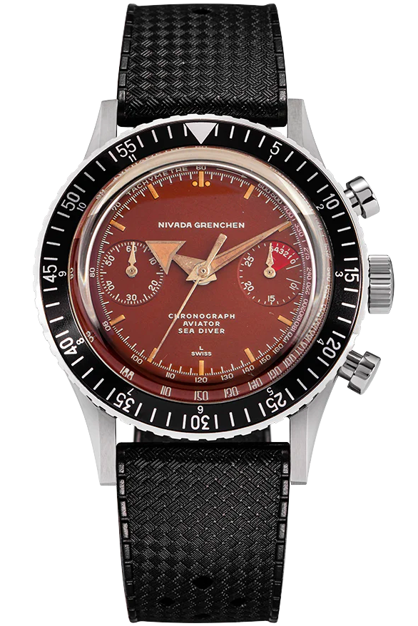 Nivada Grenchen Chronomaster Broad Arrow Tropical Dial Manual Rubber 85007M01