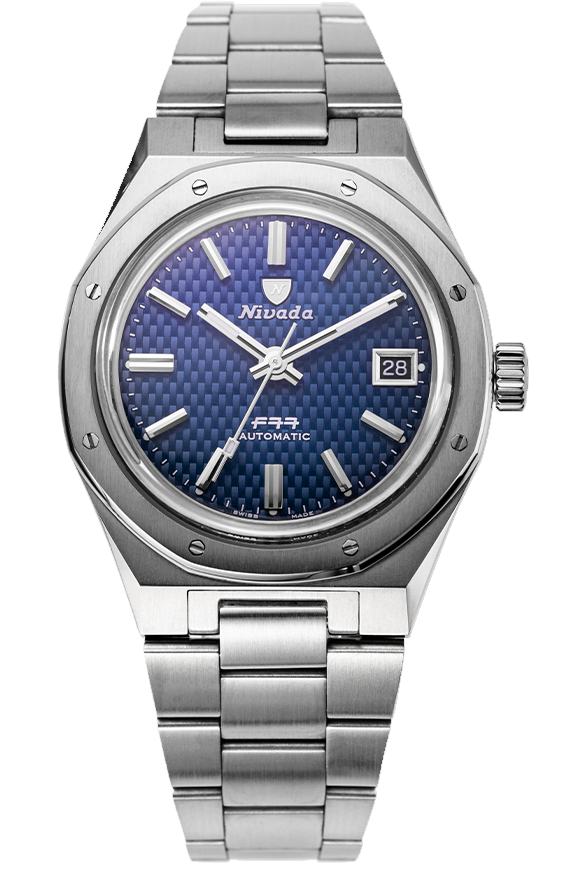 Nivada Grenchen F77 Automatic 37mm blue with date & stainless steel 69001A77