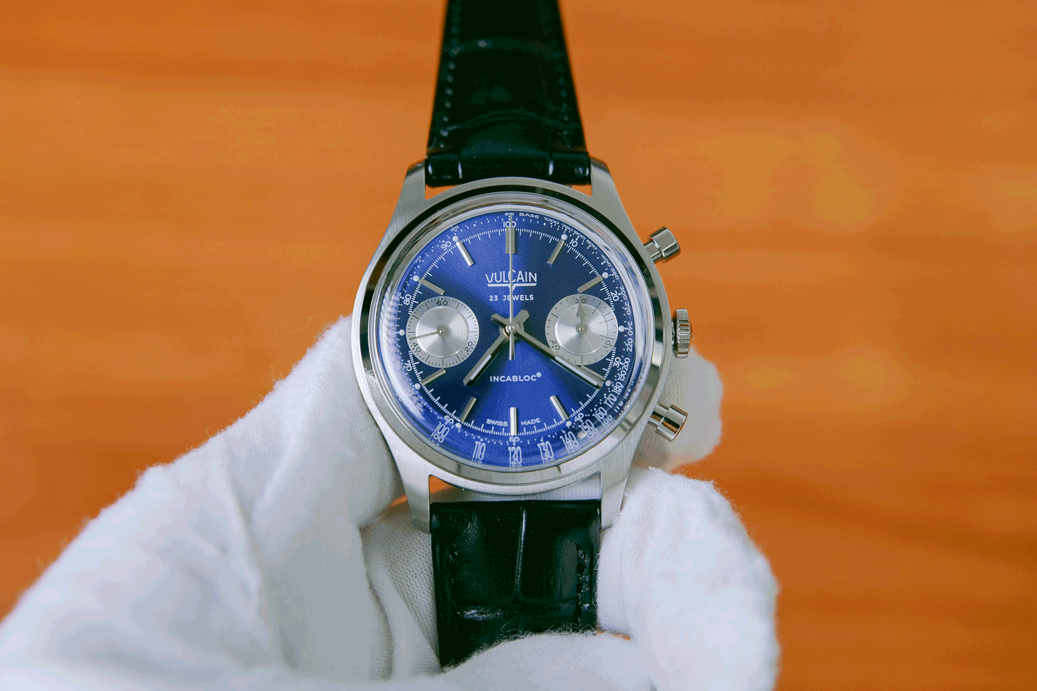 Vulcain kronograf 1970-tal blå