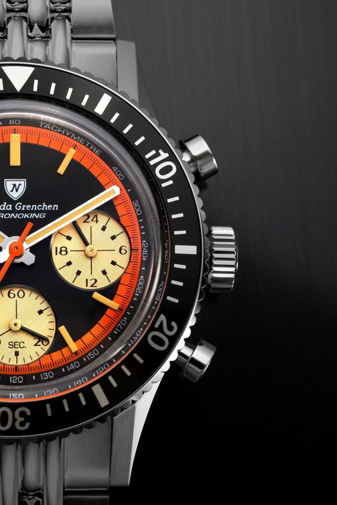Nivada Grenchen Chronoking "Paul Newman" Orange & Beads Of Rice Bracelet 87034Q04