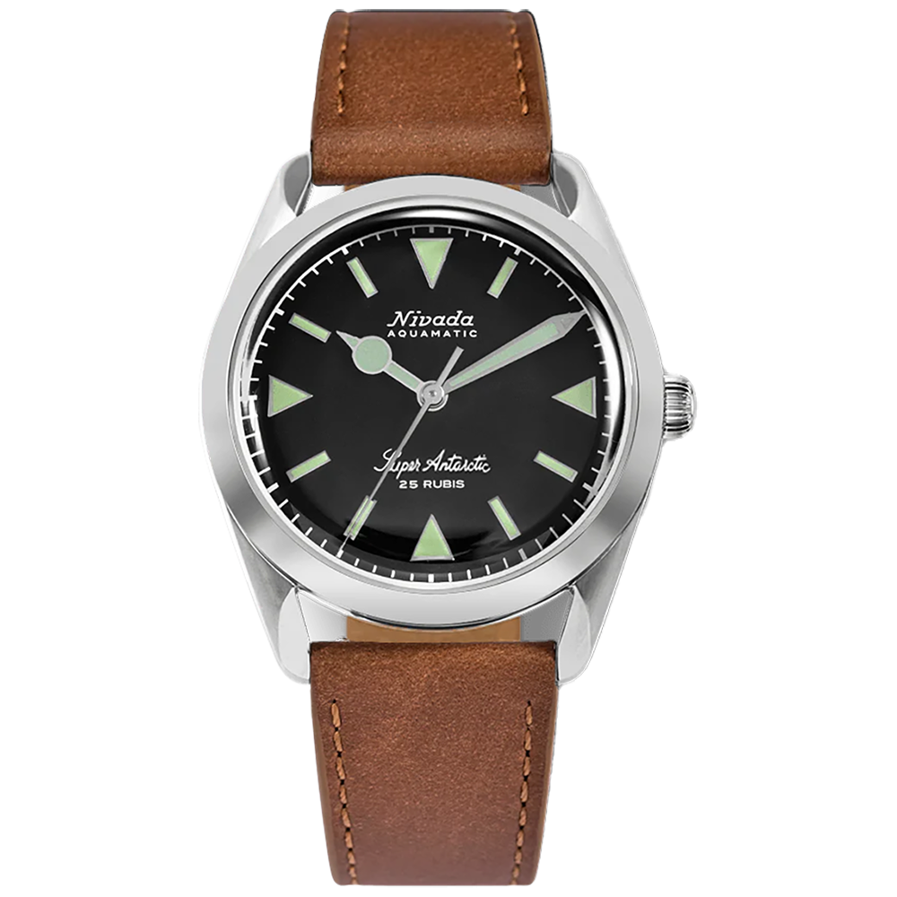 Nivada Grenchen Super Antarctic Black Green Index & Leather Strap 32026A17