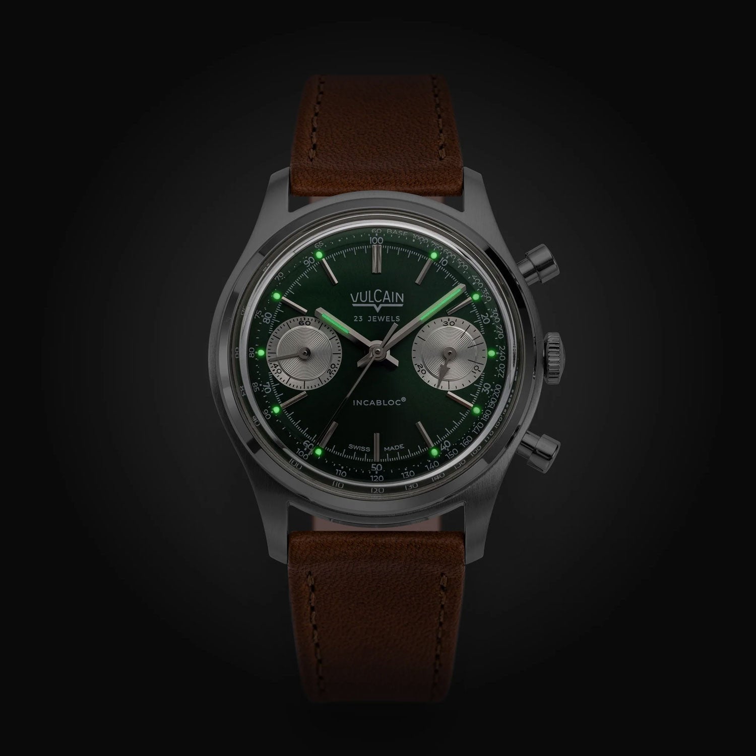 Vulcain Chronograph 1970s Green & Black Leather Limited Edition 640109A90.BAC201