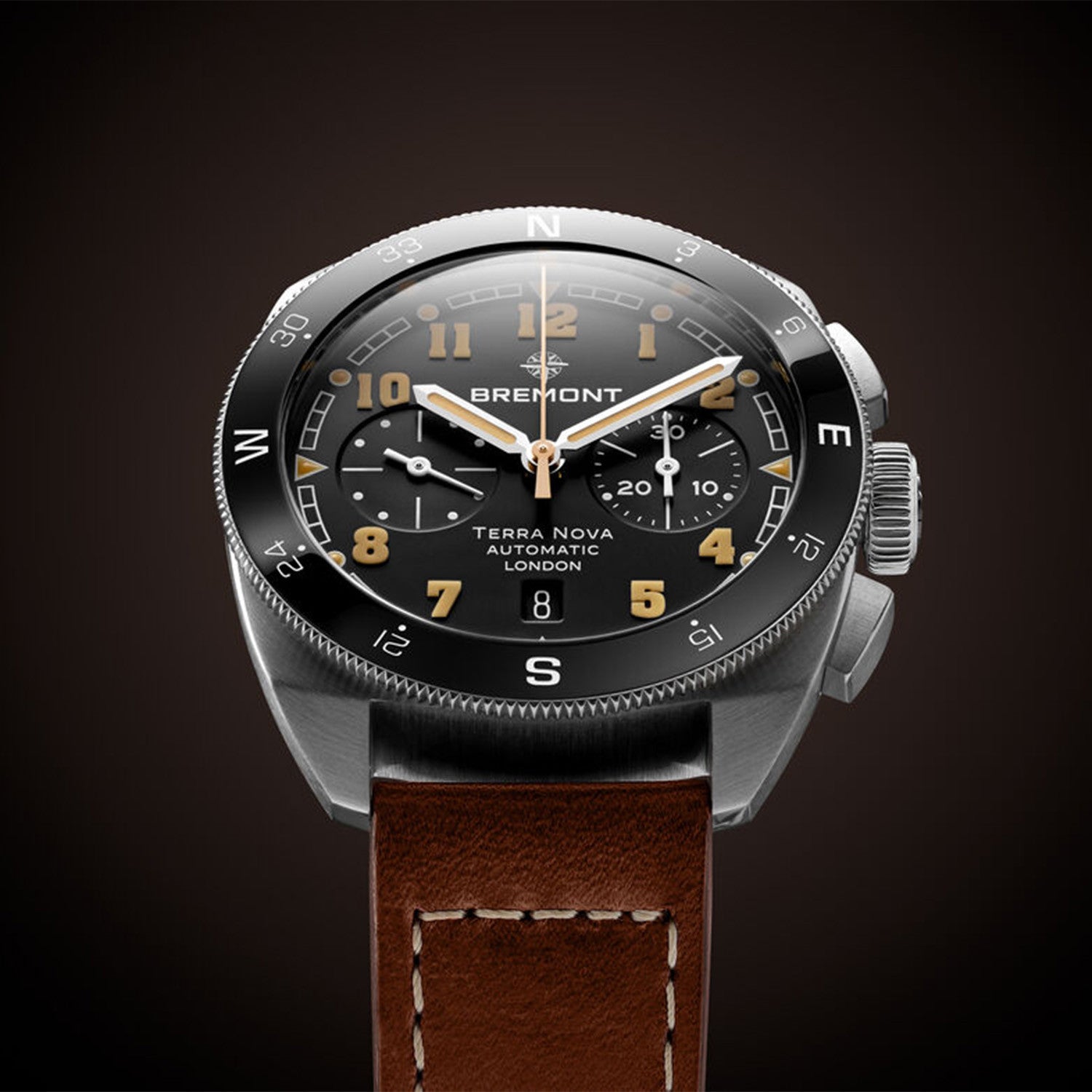 Bremont Terra Nova 42.5 Stål Chronograph Läder TN42-CHR-SS-BK-L-S