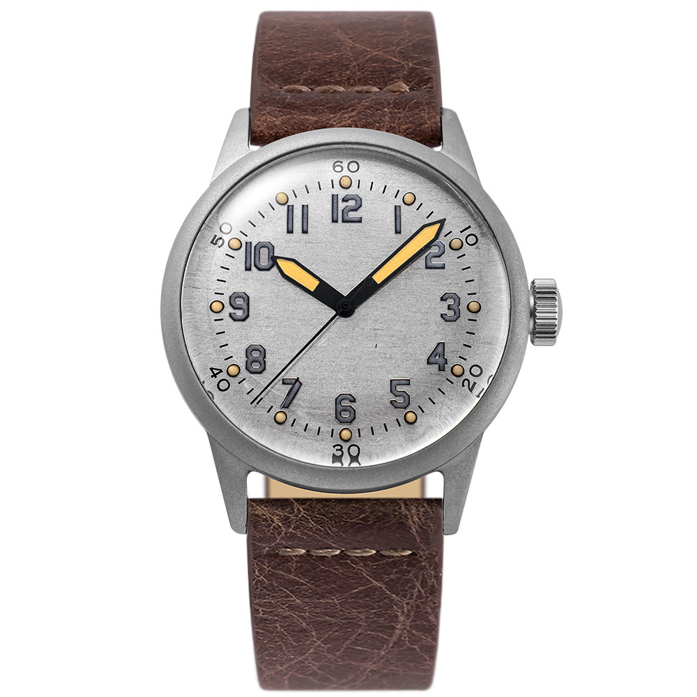 Praesidus C-47 D-DAY Aluminium Gray Brown Leather 38Mm P-38-C47-C-DBRSG