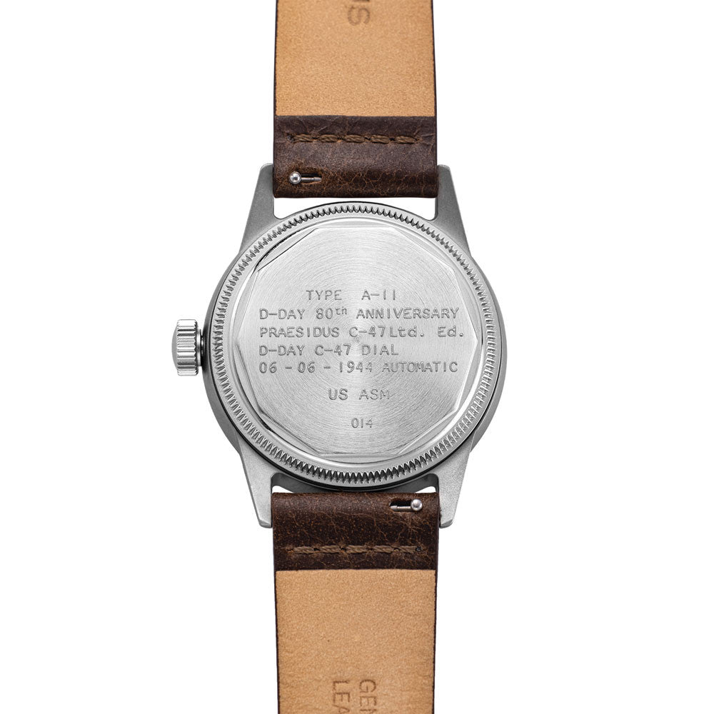 Praesidus C-47 D-DAY Aluminium Gray Brown Leather 38Mm P-38-C47-C-DBRSG