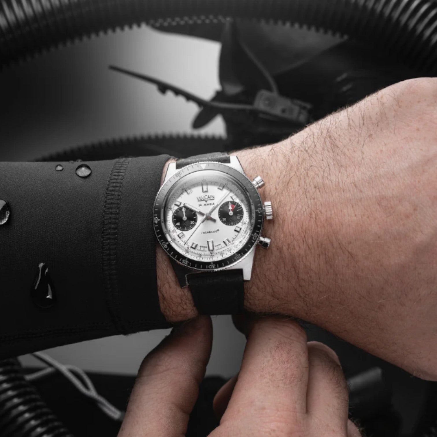 Vulcain Skindiver Chronograph Panda - White & Leather 590176A57.BAC201