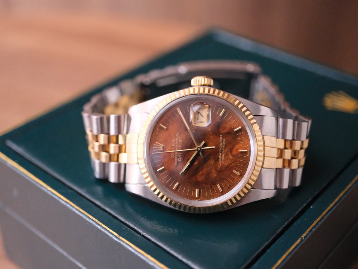 PRE-OWNED Rolex Datejust 36 Gold & Steel "Burl Wood Dial" 160132