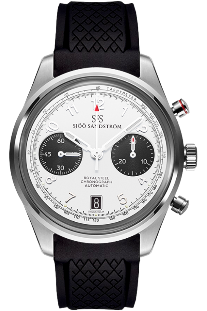 Sjöö Sandström - Royal Steel Chronograph 40mm Vit & Gummiband 021637