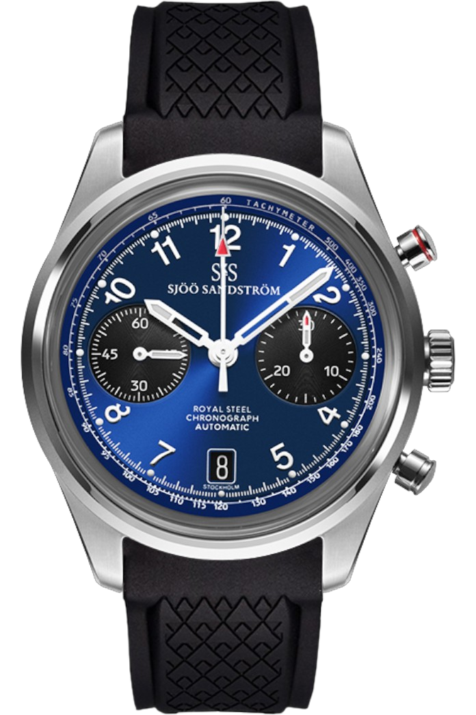 Sjöö Sandström - Royal Steel Chronograph 40mm Blå & Gummiband 021743