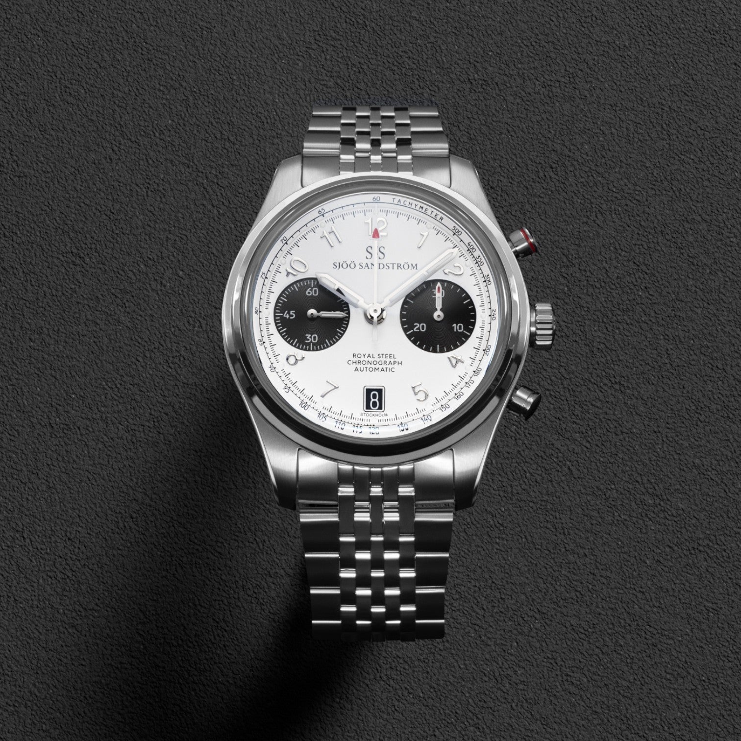 Sjöö Sandström - Royal Steel Chronograph 40mm Vit & Stållänk 021620