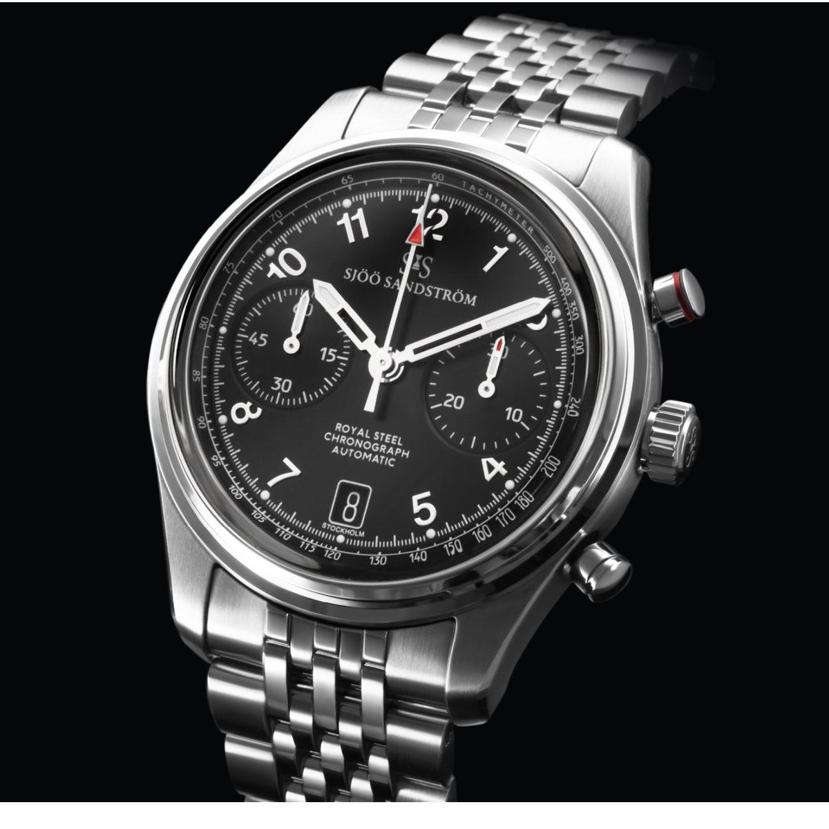 Sjöö Sandström - Royal Steel Chronograph 40mm Svart & Stållänk 021521