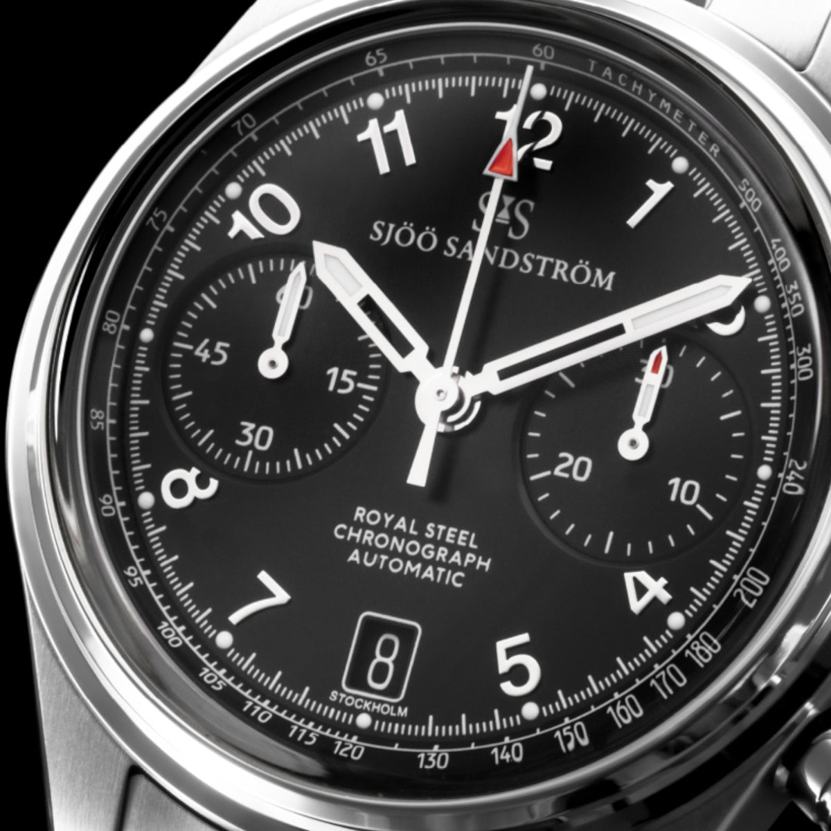 Sjöö Sandström - Royal Steel Chronograph 40mm Svart & Gummiband 021538