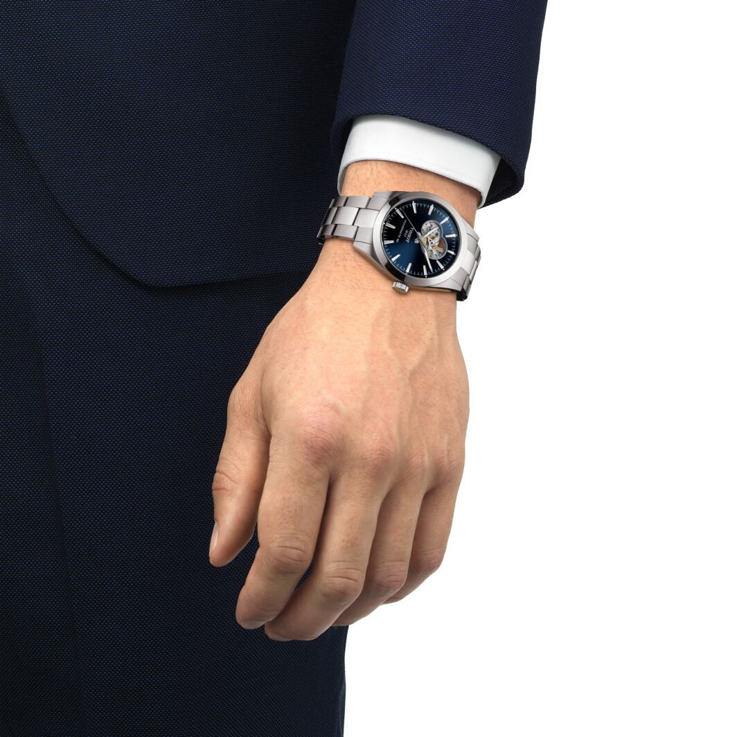 Tissot Gentleman Powermatic 80 Open Heart Blå & Stållänk 40mm T1274071104101