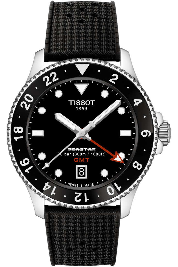 Tissot Seastar 1000 Quartz GMT 40mm Black & Rubber Strap T1208521705100