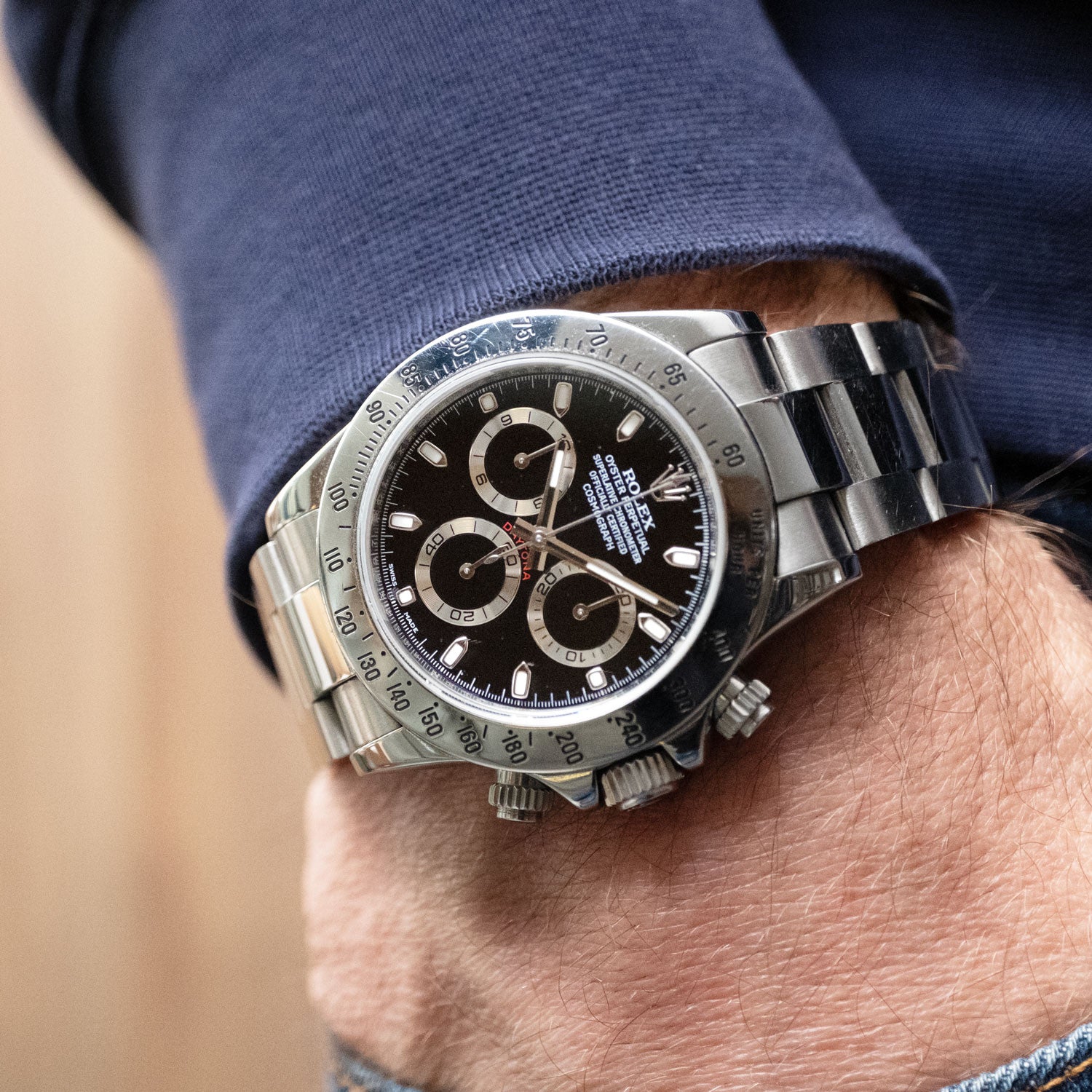 PRE-OWNED Rolex Daytona Black & Steel 116520