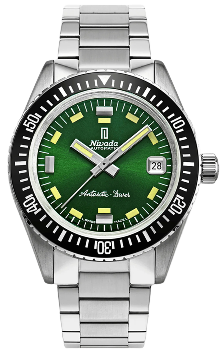 Nivada Grenchen Antarctic Diver Green Dial Flat Link Bracelet