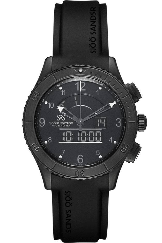 Sjöö Sandström - UTC SKYDIVER Quartz Black & Rubber Strap 020364
