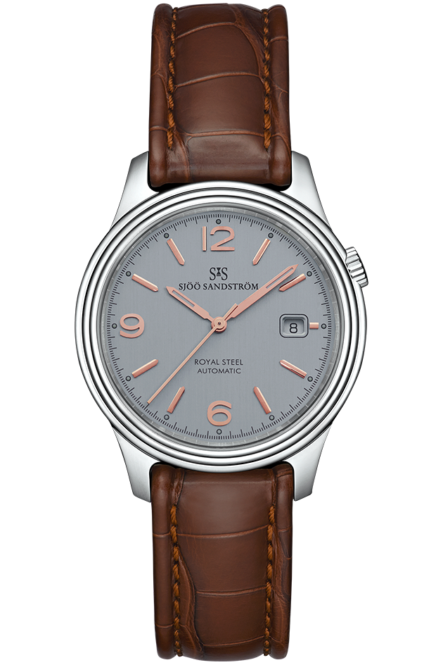 Sjöö Sandström - Royal Steel Classic 41mm Grey, Rose Gold Index & Alligator Strap 009147