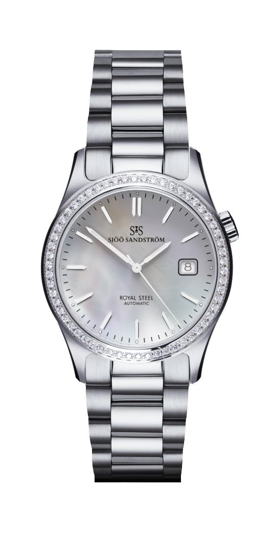 Sjöö Sandström - Royal Steel Classic 36 mm Diamant Bezel White Pearl Dial & Steel Bracelet 020906