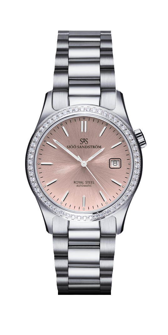 Sjöö Sandström - Royal Steel Classic 36 mm Diamond Bezel Rose Dial & Steel Bracelet 020890