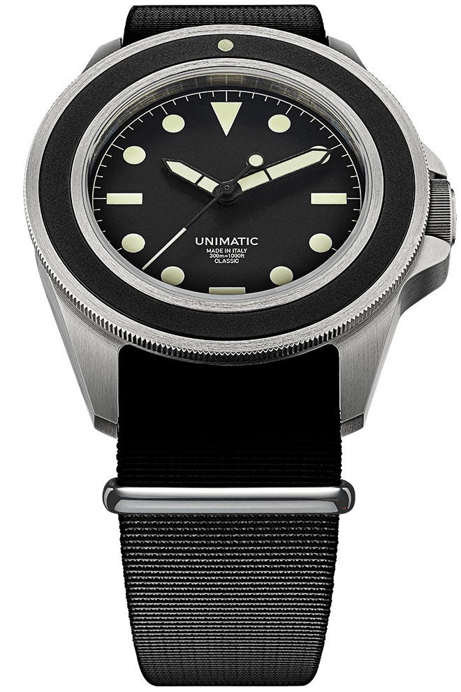 Unimatic - U1 Classic 41,5 mm svart urtavla och Natoband UC-1